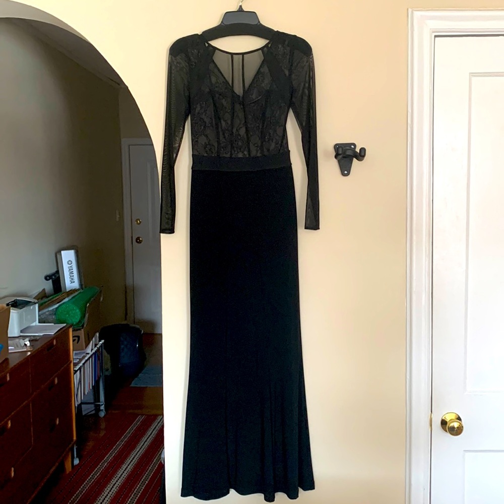 Ralph Lauren floor length evening gown. Black with lace accents. Worn once!